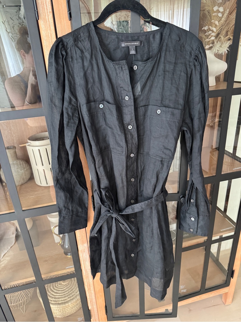 NWT Banana Republic Ramie shirt dress long sleeve western slip button down tie